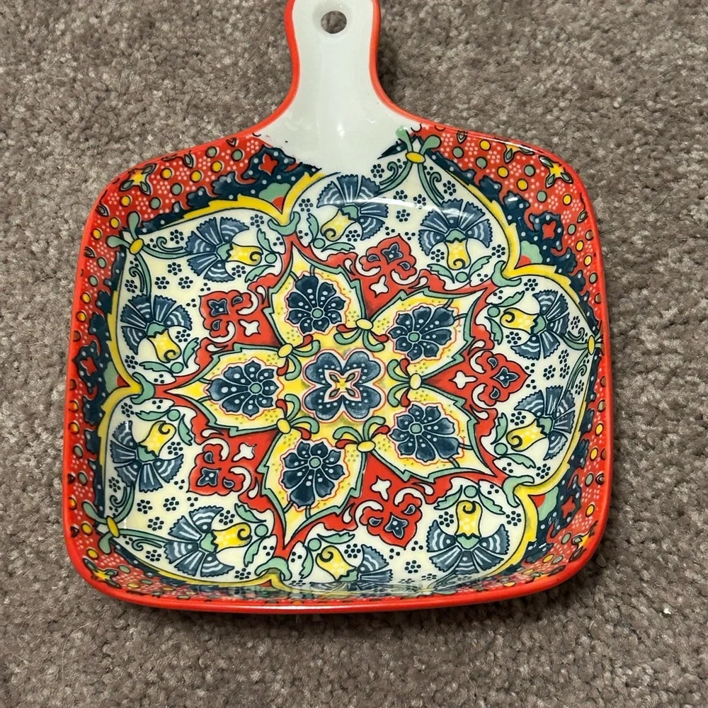 NWOT Vibrant Ceramic Square Plate with Handle